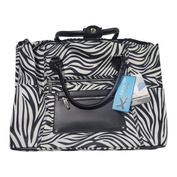 CALPAK Zanny Carry On Bag Zebra Animal Print Rolling Tote Collection Laptop NWT - Picture 2 of 8